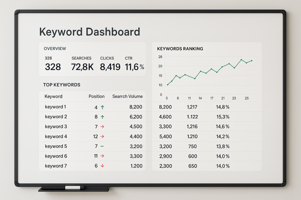 A live keyword dashboard on a virtual whiteboard