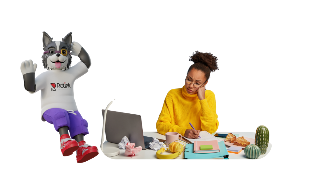 6 Smart Content Writing Tips (and How AI Can Help You Do It Faster) 1 Woman at desk staring at screen, overwhelmed with content tasks