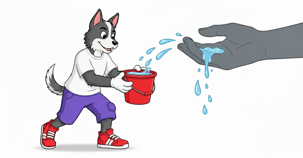 rai holding a bucket, catching water slipping through someone’s hands, symbolising brand voice consistency