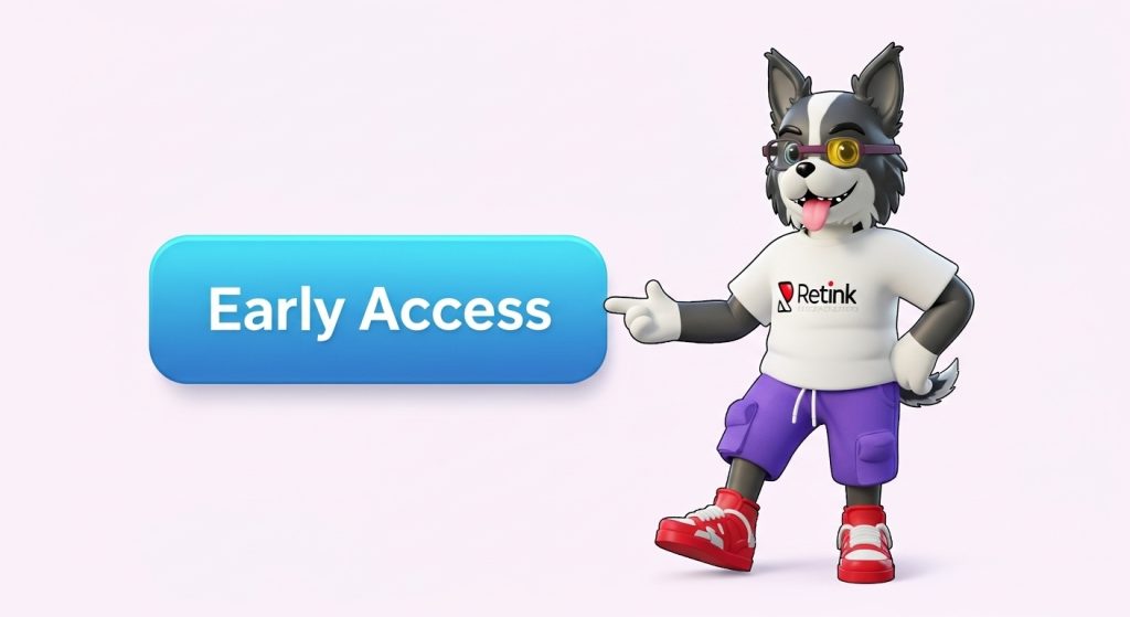 rai pointing playfully at a sign-up button for early access to simplecx.